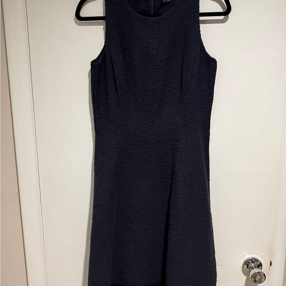 Theory Textured Sleeveless Navy Dress Minimalist
